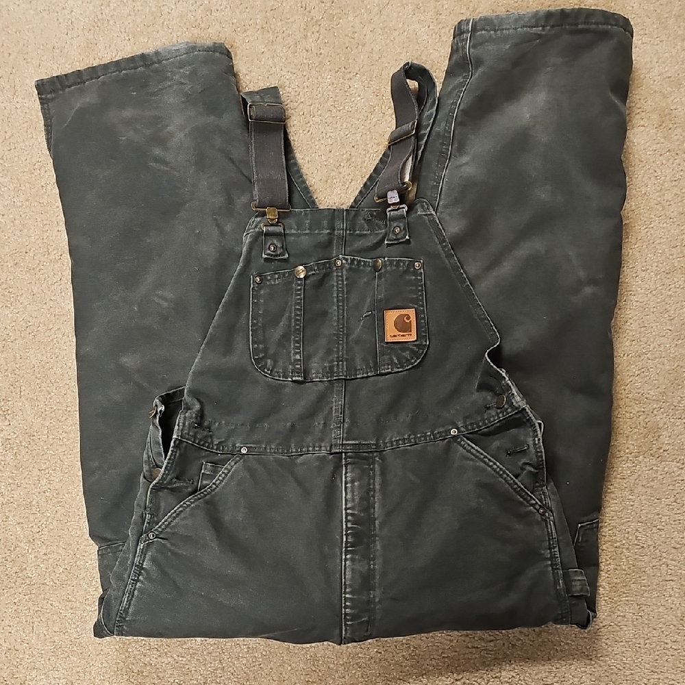 Carhartt Forest Green Quilted Work Overalls. 36 X 32